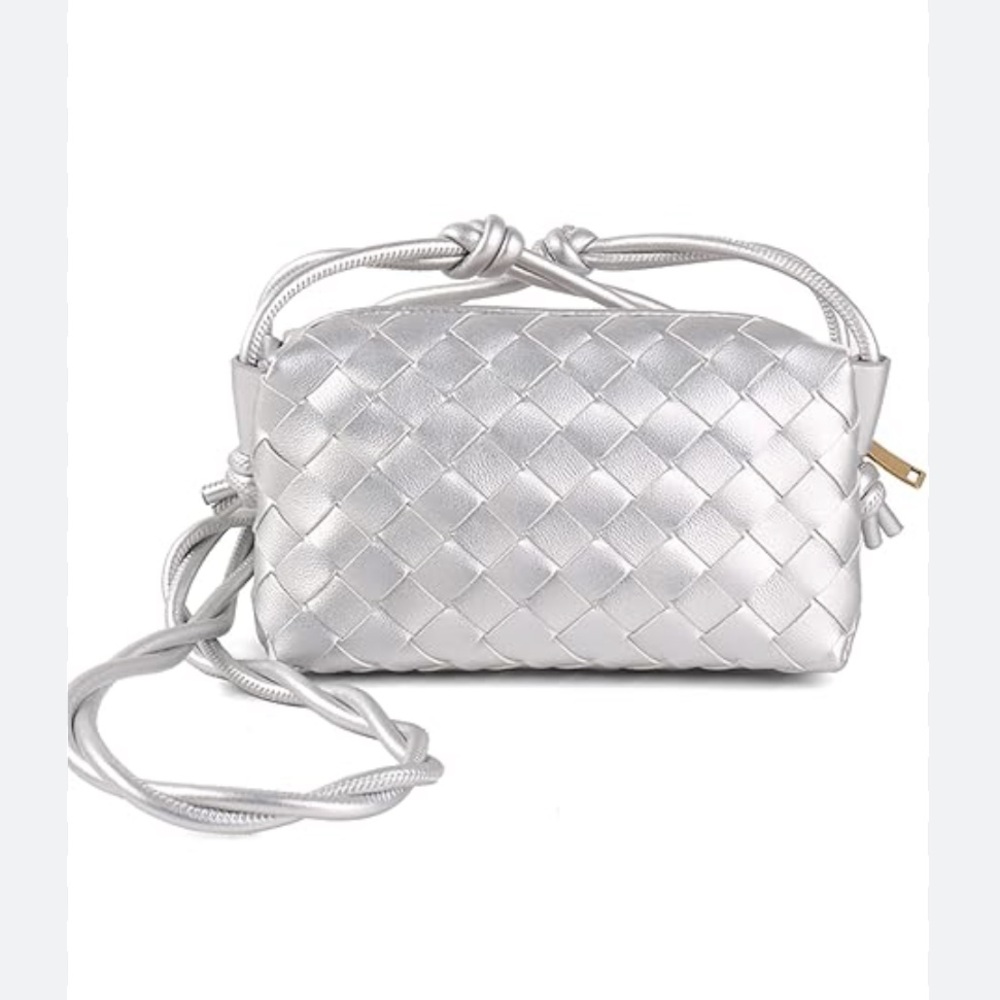 Elegant Silver Woven Shoulder Bag